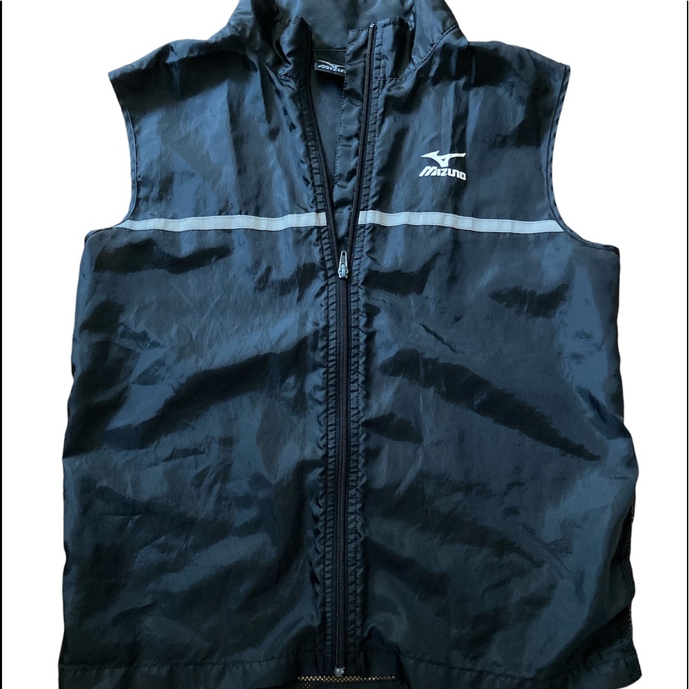 Mizuno Black Reflective-Trim Sleeveless Windbreaker Vest